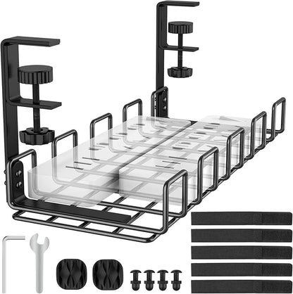 REFLYING Under Desk Cable Management Tray, L 15.7'' W 6.3'' No Drill Steel Desk Cable Organizers, Wire Management Tray | Cable Raceways - TrueDesk