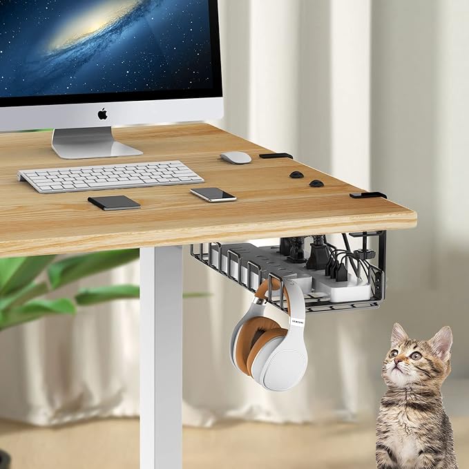 REFLYING Under Desk Cable Management Tray, L 15.7'' W 6.3'' No Drill Steel Desk Cable Organizers, Wire Management Tray | Cable Raceways - TrueDesk