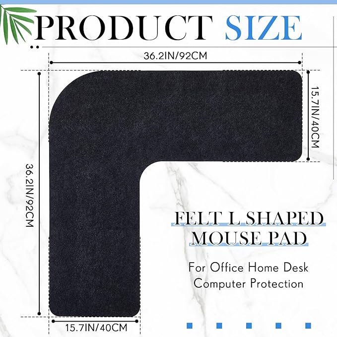 Relaxweex Felt l Shaped Mouse Pad 36.2" x 15.7" Corner Desk Pad Dark Gray Large Felt Mouse Pad and Keyboard Mat l Shaped Desk Mat Desk Protector Mat for Office Home Desk Computer Protection | Mouse Pads - TrueDesk