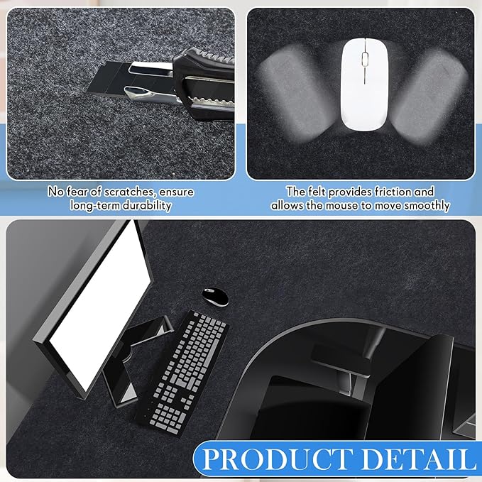 Relaxweex Felt l Shaped Mouse Pad 36.2" x 15.7" Corner Desk Pad Dark Gray Large Felt Mouse Pad and Keyboard Mat l Shaped Desk Mat Desk Protector Mat for Office Home Desk Computer Protection | Mouse Pads - TrueDesk