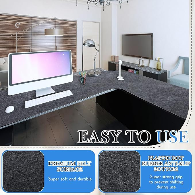 Relaxweex Felt l Shaped Mouse Pad 36.2" x 15.7" Corner Desk Pad Dark Gray Large Felt Mouse Pad and Keyboard Mat l Shaped Desk Mat Desk Protector Mat for Office Home Desk Computer Protection | Mouse Pads - TrueDesk