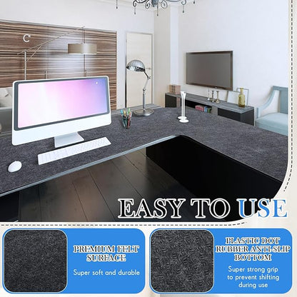 Relaxweex Felt l Shaped Mouse Pad 36.2" x 15.7" Corner Desk Pad Dark Gray Large Felt Mouse Pad and Keyboard Mat l Shaped Desk Mat Desk Protector Mat for Office Home Desk Computer Protection | Mouse Pads - TrueDesk