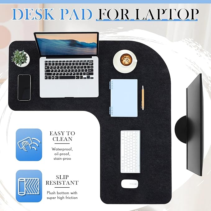 Relaxweex Felt l Shaped Mouse Pad 36.2" x 15.7" Corner Desk Pad Dark Gray Large Felt Mouse Pad and Keyboard Mat l Shaped Desk Mat Desk Protector Mat for Office Home Desk Computer Protection | Mouse Pads - TrueDesk