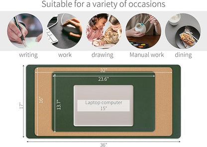 RENMTURE Desk Pad, Cork & PU Leather Desk Mat, Large Mouse pad, Non - Slip Desk Protector and Blotter, Waterproof Writing Pad, Desk Accessories and Organizers for Home Office (Deep Green,23.6" x 13.7") | Desk Pads Blotters - TrueDesk