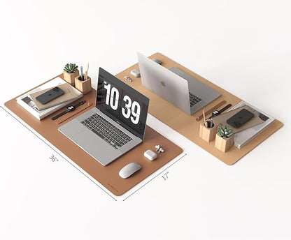 RENMTURE Desk Pad, Cork & PU Leather Desk Mat, Large Mouse pad, Non - Slip Desk Protector and Blotter, Waterproof Writing Pad, Desk Accessories and Organizers for Home Office (Brown, 36"x17") | Desk Pads Blotters - TrueDesk