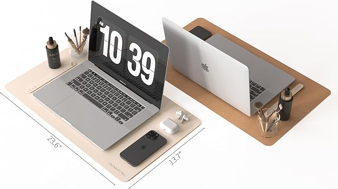 RENMTURE Desk Pad, Cork & PU Leather Desk Mat, Large Mouse pad, Non - Slip Desk Protector and Blotter, Waterproof Writing Pad, Desk Accessories and Organizers for Home Office (Apricot,23.6" x 13.7") | Desk Pads Blotters - TrueDesk