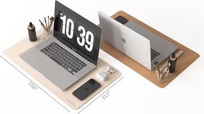 RENMTURE Desk Pad, Cork & PU Leather Desk Mat, Large Mouse pad, Non - Slip Desk Protector and Blotter, Waterproof Writing Pad, Desk Accessories and Organizers for Home Office (Apricot,23.6" x 13.7") | Desk Pads Blotters - TrueDesk