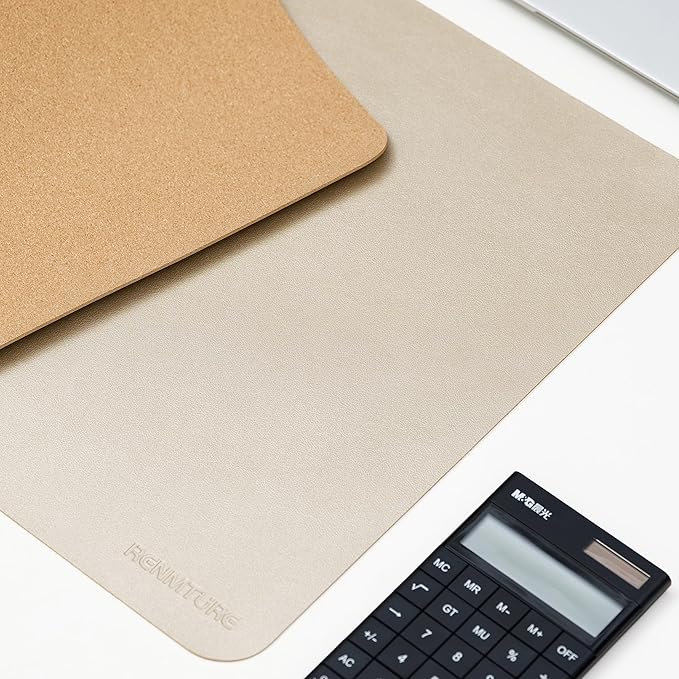 RENMTURE Desk Pad, Cork & PU Leather Desk Mat, Large Mouse pad, Non - Slip Desk Protector and Blotter, Waterproof Writing Pad, Desk Accessories and Organizers for Home Office (Golden,23.6" x 13.7") | Desk Pads Blotters - TrueDesk