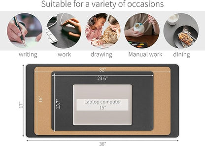 RENMTURE Desk Pad, Cork & PU Leather Desk Mat, Large Mouse pad, Non - Slip Desk Protector and Blotter, Waterproof Writing Pad, Desk Accessories and Organizers for Home Office (Black, 36"x17") | Desk Pads Blotters - TrueDesk