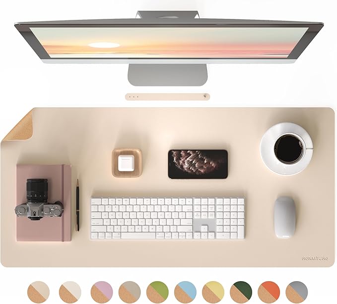 RENMTURE Desk Pad, Cork & PU Leather Desk Mat, Large Mouse pad, Non - Slip Desk Protector and Blotter, Waterproof Writing Pad, Desk Accessories and Organizers for Home Office (Apricot,36"x17") | Desk Pads Blotters - TrueDesk
