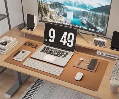 RENMTURE Desk Pad, Cork & PU Leather Desk Mat, Large Mouse pad, Non - Slip Desk Protector and Blotter, Waterproof Writing Pad, Desk Accessories and Organizers for Home Office (Brown, 36"x17") | Desk Pads Blotters - TrueDesk