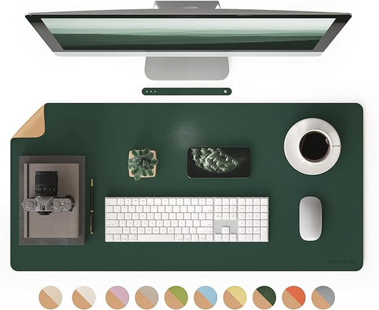 RENMTURE Desk Pad, Cork & PU Leather Desk Mat, Large Mouse pad, Non - Slip Desk Protector and Blotter, Waterproof Writing Pad, Desk Accessories and Organizers for Home Office (Deep Green,36"x17") | Desk Pads Blotters - TrueDesk