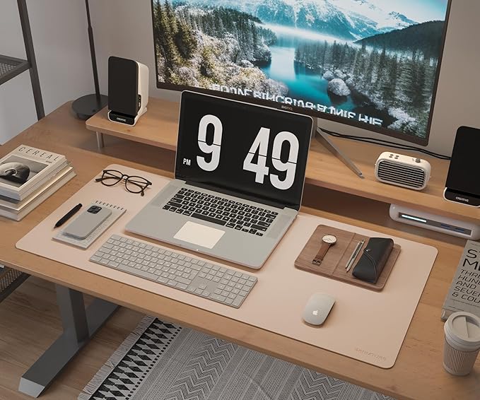 RENMTURE Desk Pad, Cork & PU Leather Desk Mat, Large Mouse pad, Non - Slip Desk Protector and Blotter, Waterproof Writing Pad, Desk Accessories and Organizers for Home Office (Apricot,23.6" x 13.7") | Desk Pads Blotters - TrueDesk