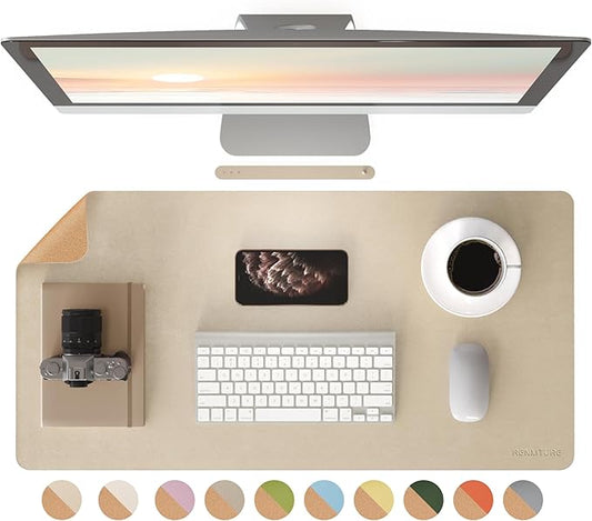 RENMTURE Desk Pad, Cork & PU Leather Desk Mat, Large Mouse pad, Non - Slip Desk Protector and Blotter, Waterproof Writing Pad, Desk Accessories and Organizers for Home Office (Golden,32"x16") | Desk Pads Blotters - TrueDesk