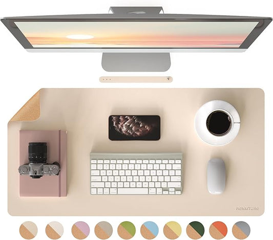 RENMTURE Desk Pad, Cork & PU Leather Desk Mat, Large Mouse pad, Non - Slip Desk Protector and Blotter, Waterproof Writing Pad, Desk Accessories and Organizers for Home Office (Apricot,32"x16") | Desk Pads Blotters - TrueDesk