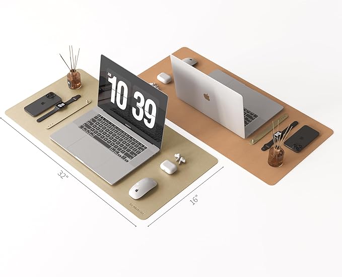 RENMTURE Desk Pad, Cork & PU Leather Desk Mat, Large Mouse pad, Non - Slip Desk Protector and Blotter, Waterproof Writing Pad, Desk Accessories and Organizers for Home Office (Golden,32"x16") | Desk Pads Blotters - TrueDesk