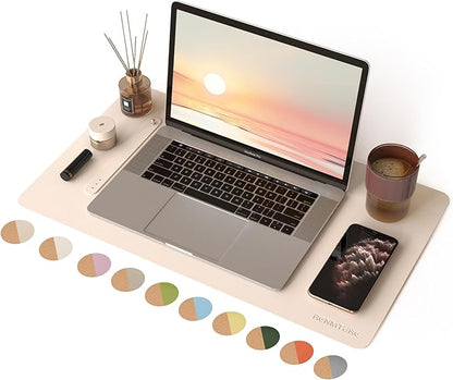 RENMTURE Desk Pad, Cork & PU Leather Desk Mat, Large Mouse pad, Non - Slip Desk Protector and Blotter, Waterproof Writing Pad, Desk Accessories and Organizers for Home Office (Apricot,23.6" x 13.7") | Desk Pads Blotters - TrueDesk