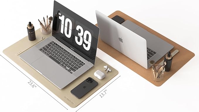 RENMTURE Desk Pad, Cork & PU Leather Desk Mat, Large Mouse pad, Non - Slip Desk Protector and Blotter, Waterproof Writing Pad, Desk Accessories and Organizers for Home Office (Golden,23.6" x 13.7") | Desk Pads Blotters - TrueDesk