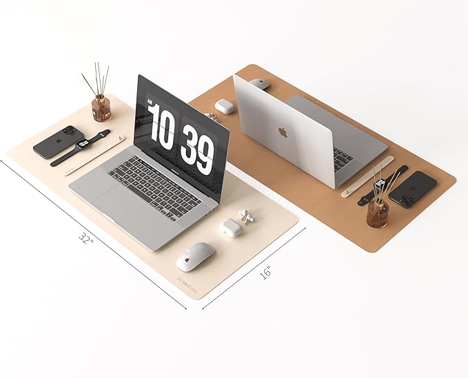 RENMTURE Desk Pad, Cork & PU Leather Desk Mat, Large Mouse pad, Non - Slip Desk Protector and Blotter, Waterproof Writing Pad, Desk Accessories and Organizers for Home Office (Apricot,32"x16") | Desk Pads Blotters - TrueDesk