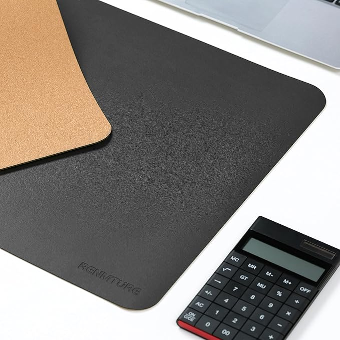 RENMTURE Desk Pad, Cork & PU Leather Desk Mat, Large Mouse pad, Non - Slip Desk Protector and Blotter, Waterproof Writing Pad, Desk Accessories and Organizers for Home Office (Black, 23.6" x 13.7") | Desk Pads Blotters - TrueDesk