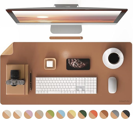 RENMTURE Desk Pad, Cork & PU Leather Desk Mat, Large Mouse pad, Non - Slip Desk Protector and Blotter, Waterproof Writing Pad, Desk Accessories and Organizers for Home Office (Brown, 36"x17") | Desk Pads Blotters - TrueDesk