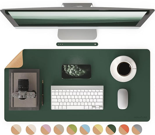 RENMTURE Desk Pad, Cork & PU Leather Desk Mat, Large Mouse pad, Non - Slip Desk Protector and Blotter, Waterproof Writing Pad, Desk Accessories and Organizers for Home Office (Deep Green,32"x16") | Desk Pads Blotters - TrueDesk