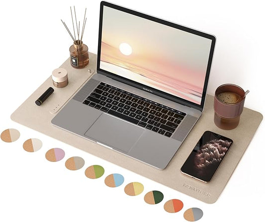 RENMTURE Desk Pad, Cork & PU Leather Desk Mat, Large Mouse pad, Non - Slip Desk Protector and Blotter, Waterproof Writing Pad, Desk Accessories and Organizers for Home Office (Golden,23.6" x 13.7") | Desk Pads Blotters - TrueDesk