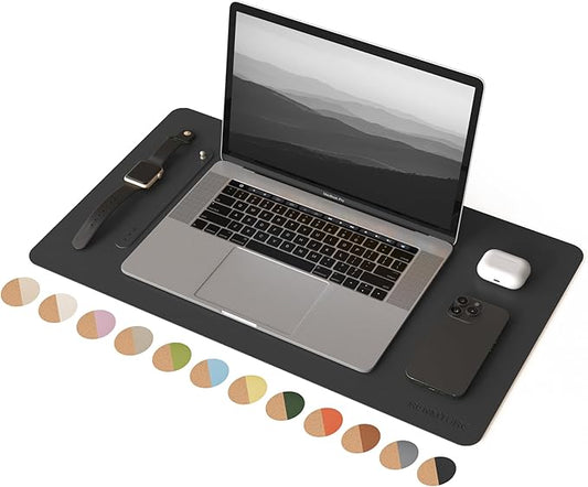 RENMTURE Desk Pad, Cork & PU Leather Desk Mat, Large Mouse pad, Non - Slip Desk Protector and Blotter, Waterproof Writing Pad, Desk Accessories and Organizers for Home Office (Black, 23.6" x 13.7") | Desk Pads Blotters - TrueDesk