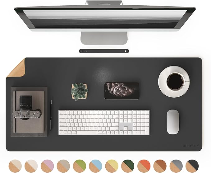 RENMTURE Desk Pad, Cork & PU Leather Desk Mat, Large Mouse pad, Non - Slip Desk Protector and Blotter, Waterproof Writing Pad, Desk Accessories and Organizers for Home Office (Black, 36"x17") | Desk Pads Blotters - TrueDesk