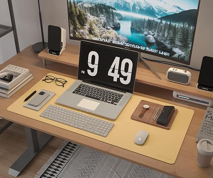 RENMTURE Desk Pad, Cork & PU Leather Desk Mat, Large Mouse pad, Non - Slip Desk Protector and Blotter, Waterproof Writing Pad, Desk Accessories and Organizers for Work (Light Yellow, 23.6" x 13.7") | Desk Pads Blotters - TrueDesk