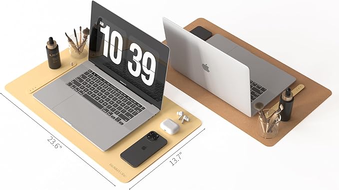 RENMTURE Desk Pad, Cork & PU Leather Desk Mat, Large Mouse pad, Non - Slip Desk Protector and Blotter, Waterproof Writing Pad, Desk Accessories and Organizers for Work (Light Yellow, 23.6" x 13.7") | Desk Pads Blotters - TrueDesk