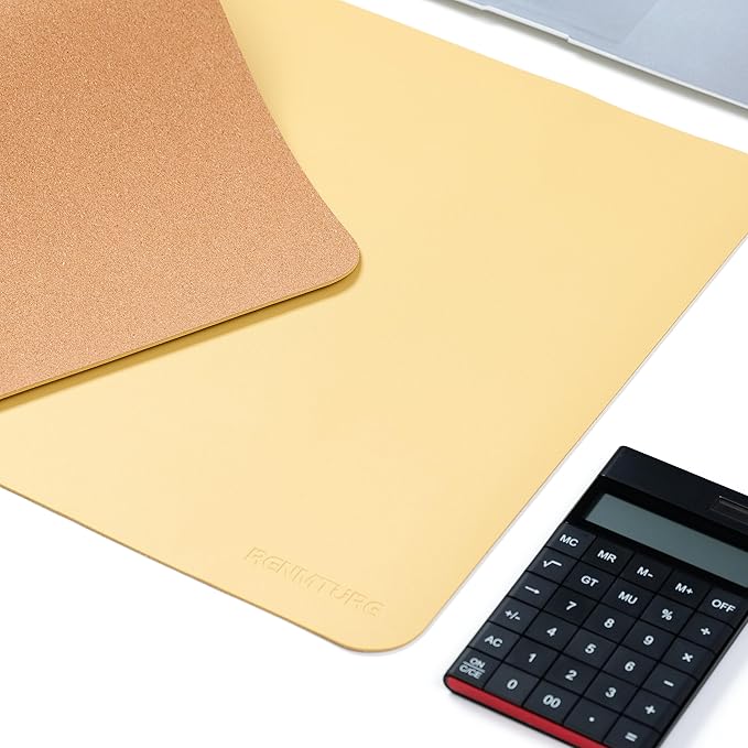 RENMTURE Desk Pad, Cork & PU Leather Desk Mat, Large Mouse pad, Non - Slip Desk Protector and Blotter, Waterproof Writing Pad, Desk Accessories and Organizers for Work (Light Yellow, 23.6" x 13.7") | Desk Pads Blotters - TrueDesk
