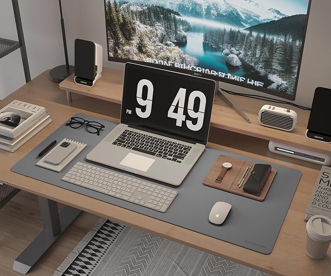 RENMTURE Desk Pad, Cork & PU Leather Desk Mat, Large Mouse pad, Non - Slip Desk Protector and Blotter, Waterproof Writing Pad, Desk Accessories and Organizers for Work(Space Grey, 23.6" x 13.7") | Desk Pads Blotters - TrueDesk