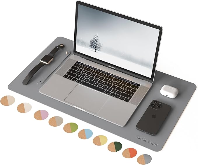 RENMTURE Desk Pad, Cork & PU Leather Desk Mat, Large Mouse pad, Non - Slip Desk Protector and Blotter, Waterproof Writing Pad, Desk Accessories and Organizers for Work(Space Grey, 23.6" x 13.7") | Desk Pads Blotters - TrueDesk