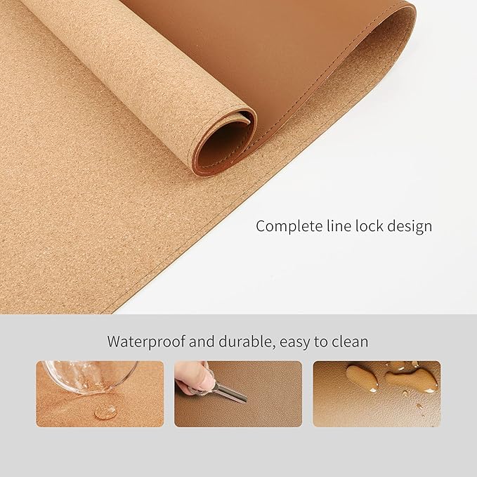 RENMTURE Dual - Sided Desk Pad, Natural Cork & PU Leather Large Mouse mats for Office and Home Work, Desk Protector Non - Slip, Waterproof, Easy Clean (Brown, 36"x17") | Mouse Pads - TrueDesk