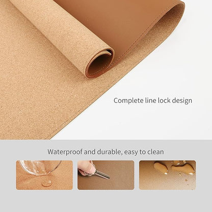 RENMTURE Dual - Sided Desk Pad, Natural Cork & PU Leather Large Mouse mats for Office and Home Work, Desk Protector Non - Slip, Waterproof, Easy Clean (Brown, 36"x17") | Mouse Pads - TrueDesk