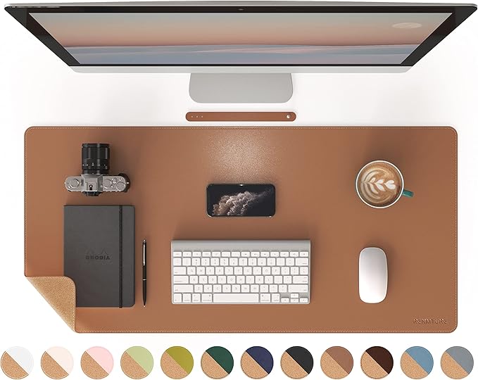 RENMTURE Dual - Sided Desk Pad, Natural Cork & PU Leather Large Mouse mats for Office and Home Work, Desk Protector Non - Slip, Waterproof, Easy Clean (Brown, 36"x17") | Mouse Pads - TrueDesk