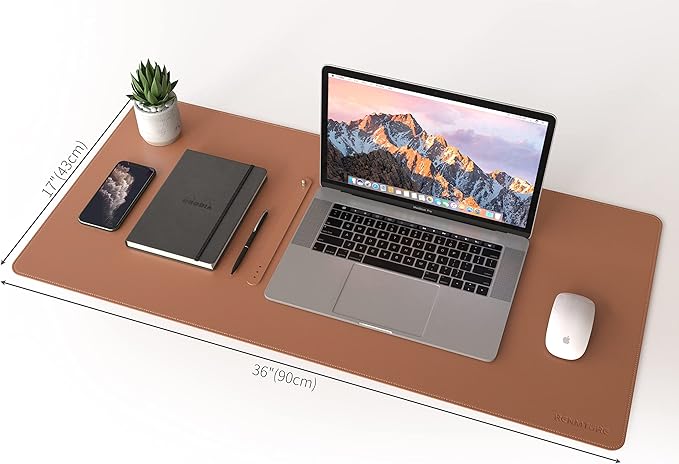 RENMTURE Dual - Sided Desk Pad, Natural Cork & PU Leather Large Mouse mats for Office and Home Work, Desk Protector Non - Slip, Waterproof, Easy Clean (Brown, 36"x17") | Mouse Pads - TrueDesk