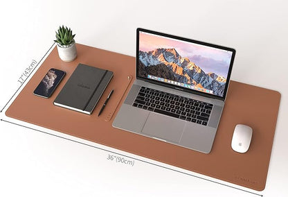 RENMTURE Dual - Sided Desk Pad, Natural Cork & PU Leather Large Mouse mats for Office and Home Work, Desk Protector Non - Slip, Waterproof, Easy Clean (Brown, 36"x17") | Mouse Pads - TrueDesk