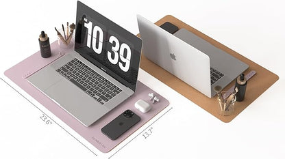RENMTURE Dual - Sided Large Desk Pad, Faux Leather Natural Cork Mouse pad, Desk Accessories Protector, for Office and Home Work (Dusky Pink, 23.6" x 13.7") | Desk Pads Blotters - TrueDesk