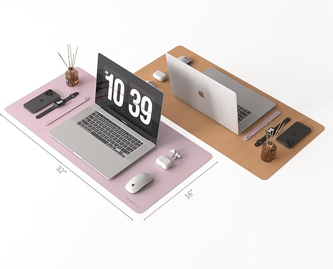 RENMTURE Dual - Sided Large Desk Pad, Faux Leather Natural Cork Mouse pad, Desk Accessories Protector, for Office and Home Work (Dusky Pink, 32"x16") | Desk Pads Blotters - TrueDesk