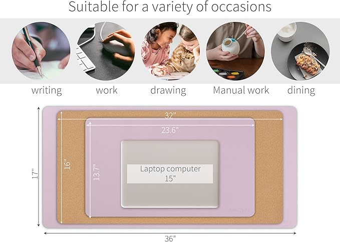 RENMTURE Dual - Sided Large Desk Pad, Faux Leather Natural Cork Mouse pad, Desk Accessories Protector, for Office and Home Work (Dusky Pink, 32"x16") | Desk Pads Blotters - TrueDesk