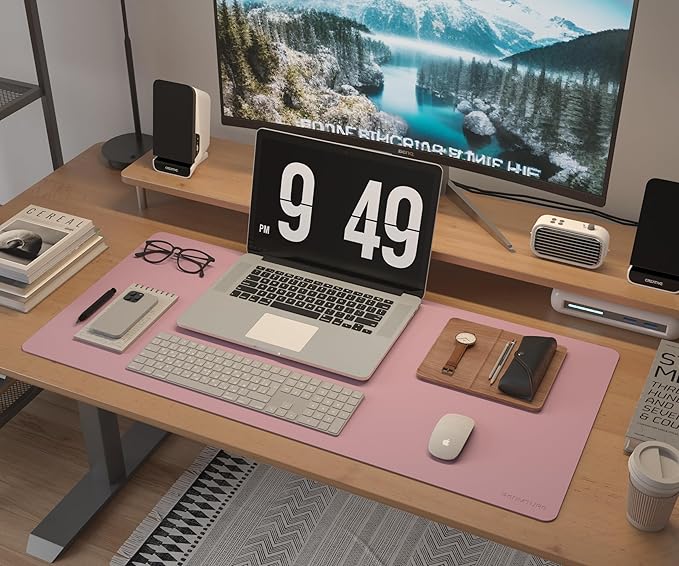 RENMTURE Dual - Sided Large Desk Pad, Faux Leather Natural Cork Mouse pad, Desk Accessories Protector, for Office and Home Work (Dusky Pink, 32"x16") | Desk Pads Blotters - TrueDesk