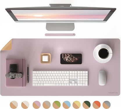 RENMTURE Dual - Sided Large Desk Pad, Faux Leather Natural Cork Mouse pad, Desk Accessories Protector, for Office and Home Work (Dusky Pink, 36"x17") | Desk Pads Blotters - TrueDesk