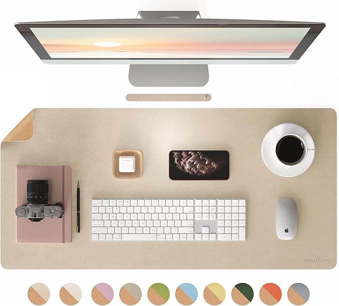 RENMTURE Dual - Sided Large Desk Pad, Faux Leather Natural Cork Mouse pad, Desk Accessories Protector, for Office and Home Work (Golden,36"x17") | Desk Pads Blotters - TrueDesk