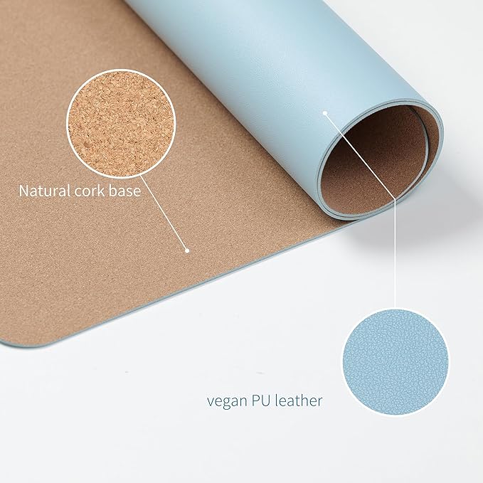 RENMTURE Dual - Sided Large Desk Pad, Faux Leather Natural Cork Mouse pad, Desk Accessories Protector, for Office and Home Work (Light Blue, 32"x16") | Desk Pads Blotters - TrueDesk