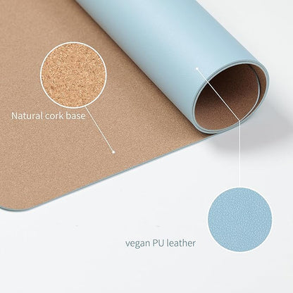 RENMTURE Dual - Sided Large Desk Pad, Faux Leather Natural Cork Mouse pad, Desk Accessories Protector, for Office and Home Work (Light Blue, 32"x16") | Desk Pads Blotters - TrueDesk