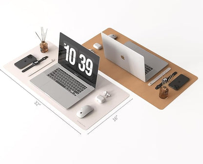 RENMTURE Dual - Sided Large Desk Pad, Faux Leather Natural Cork Mouse pad, Desk Accessories Protector, for Office and Home Work (Off - White, 32"x16") | Desk Pads Blotters - TrueDesk