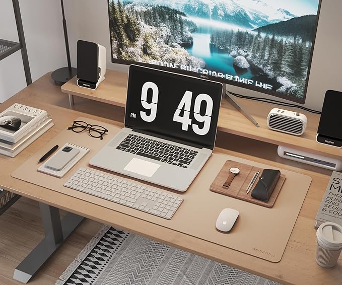 RENMTURE Dual - Sided Large Desk Pad, Faux Leather Natural Cork Mouse pad, Desk Accessories Protector, for Office and Home Work (Off - White, 36"x17") | Desk Pads Blotters - TrueDesk