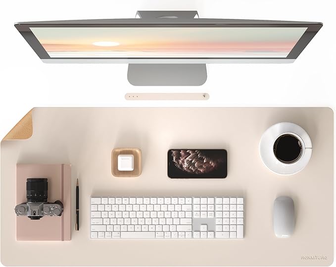 RENMTURE Dual - Sided Large Desk Pad, Faux Leather Natural Cork Mouse pad, Desk Accessories Protector, for Office and Home Work (Off - White, 36"x17") | Desk Pads Blotters - TrueDesk
